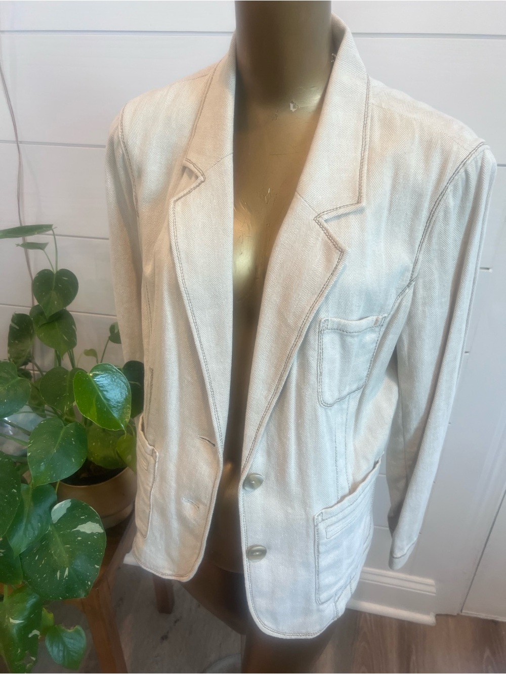 Women’s Cream Casual Blazer Jacket - Lightweight Single-Breasted, J Jill brand